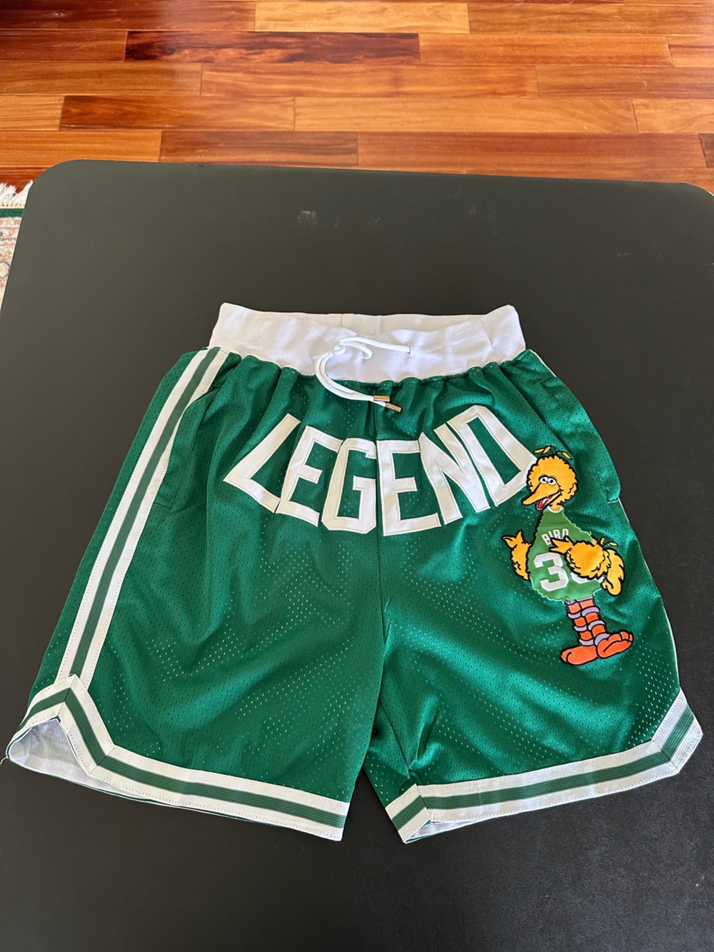 Larry Bird Green Athletic Shorts with Big Bird Graphic Mens Medium